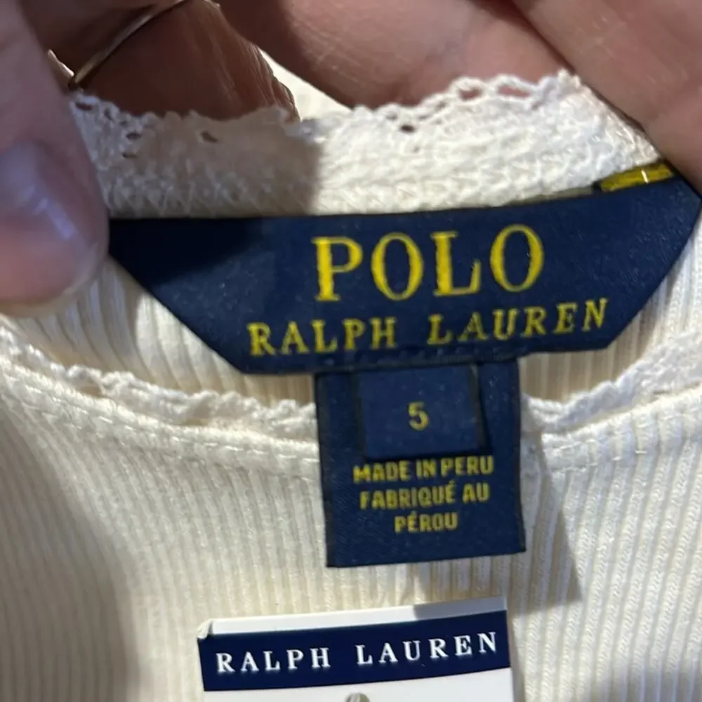 Polo Ralph Lauren 5 cream 💯 cotton tank with lace detail at arms and neck NWT